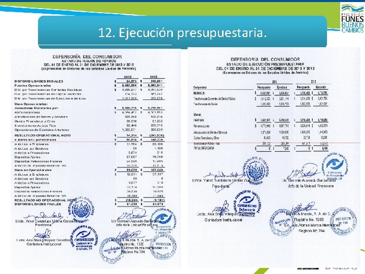 12. Ejecución presupuestaria. 