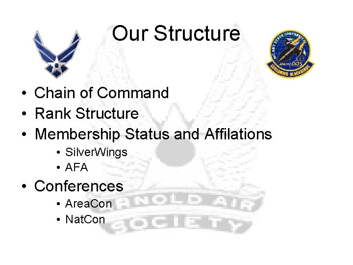 Our Structure • Chain of Command • Rank Structure • Membership Status and Affilations