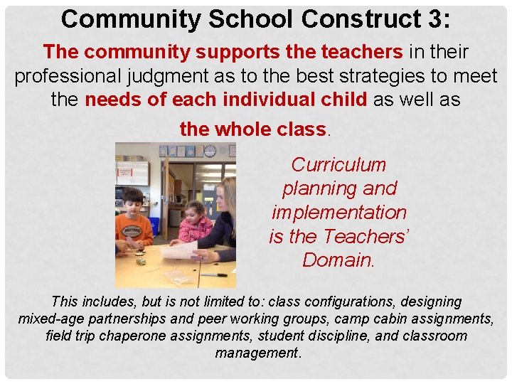 Community School Construct 3: The community supports the teachers in their professional judgment as