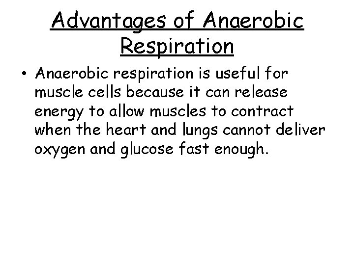 Advantages of Anaerobic Respiration • Anaerobic respiration is useful for muscle cells because it Advantages of Anaerobic Respiration • Anaerobic respiration is useful for muscle cells because it