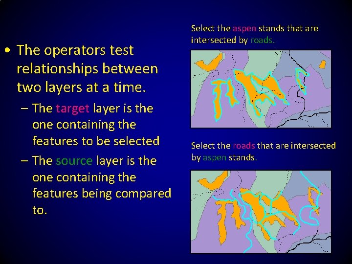  • The operators test relationships between two layers at a time. – The