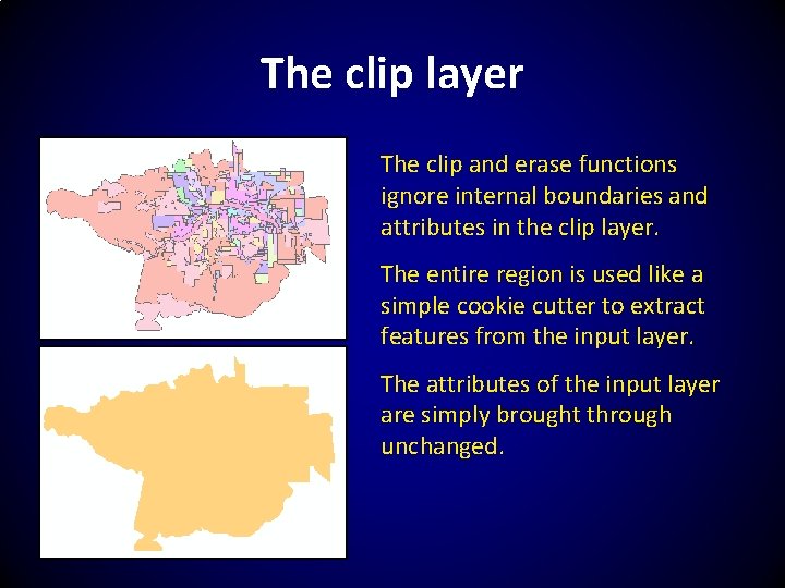 The clip layer The clip and erase functions ignore internal boundaries and attributes in