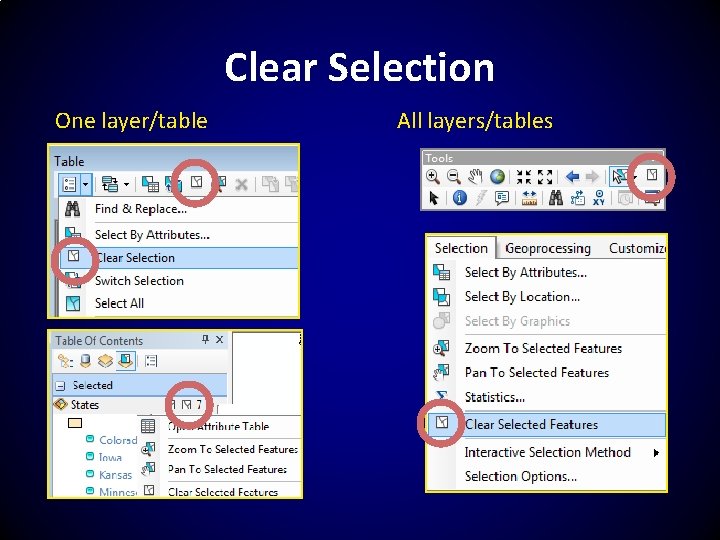 Clear Selection One layer/table All layers/tables 