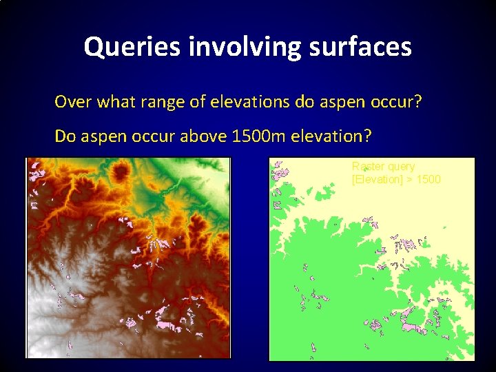 Queries involving surfaces Over what range of elevations do aspen occur? Do aspen occur