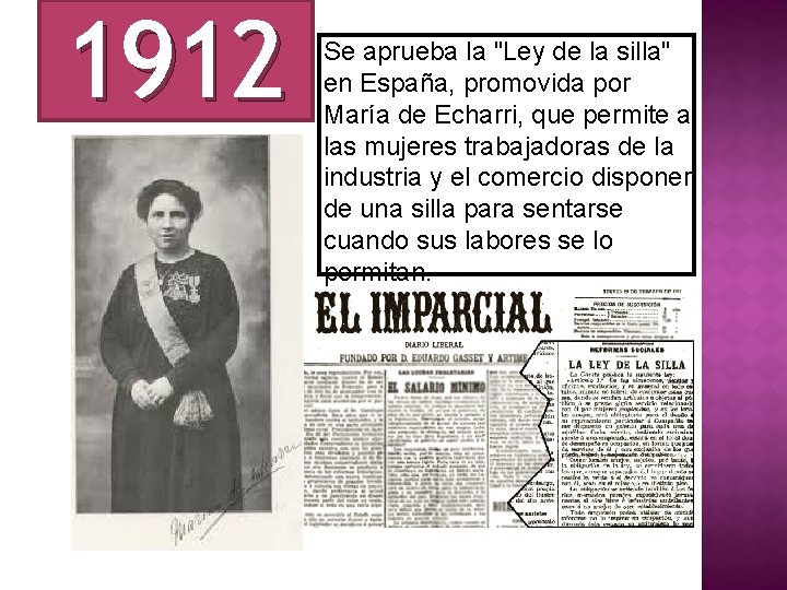 1912 Se aprueba la "Ley de la silla" en España, promovida por María de