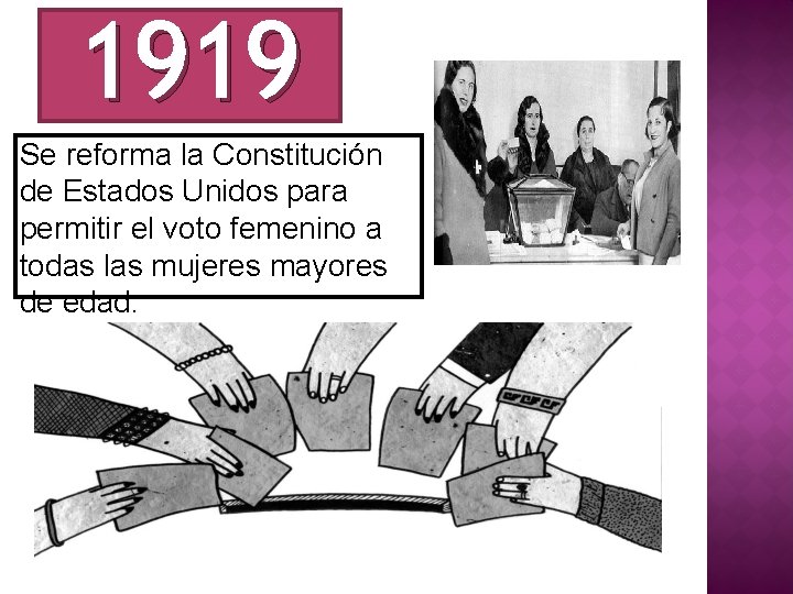 1919 Se reforma la Constitución de Estados Unidos para permitir el voto femenino a