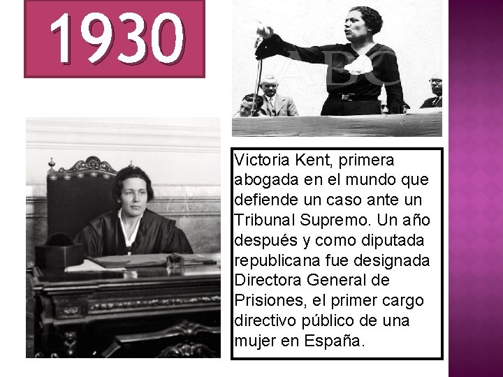 1930 Victoria Kent, primera abogada en el mundo que defiende un caso ante un
