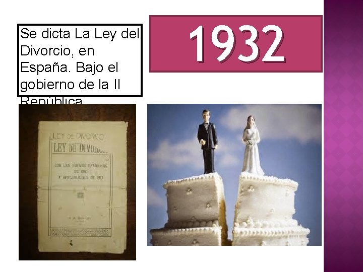 Se dicta La Ley del Divorcio, en España. Bajo el gobierno de la II