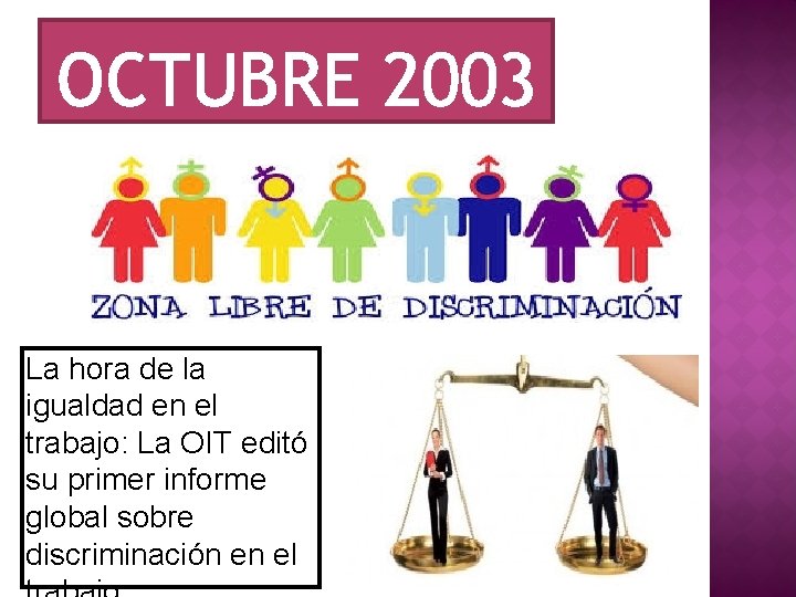 OCTUBRE 2003 La hora de la igualdad en el trabajo: La OIT editó su