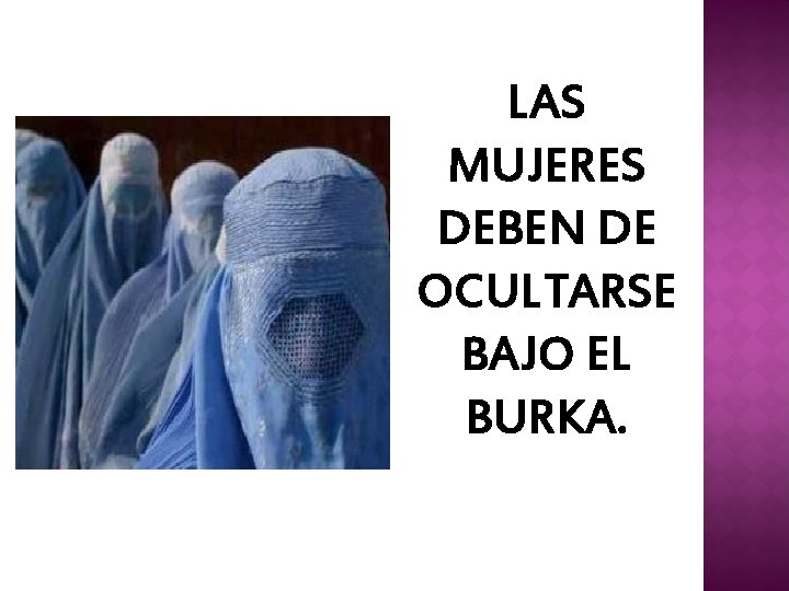 LAS MUJERES DEBEN DE OCULTARSE BAJO EL BURKA. 