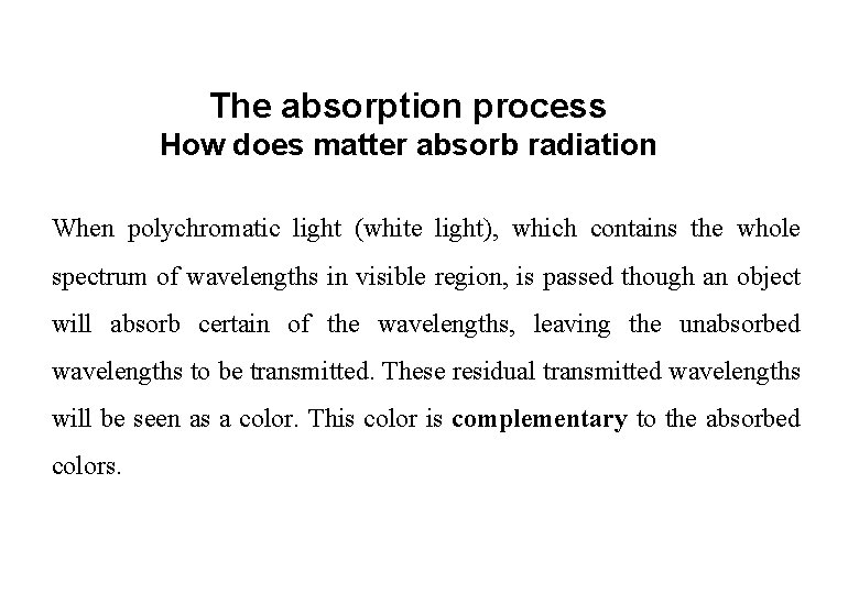 The absorption process How does matter absorb radiation When polychromatic light (white light), which