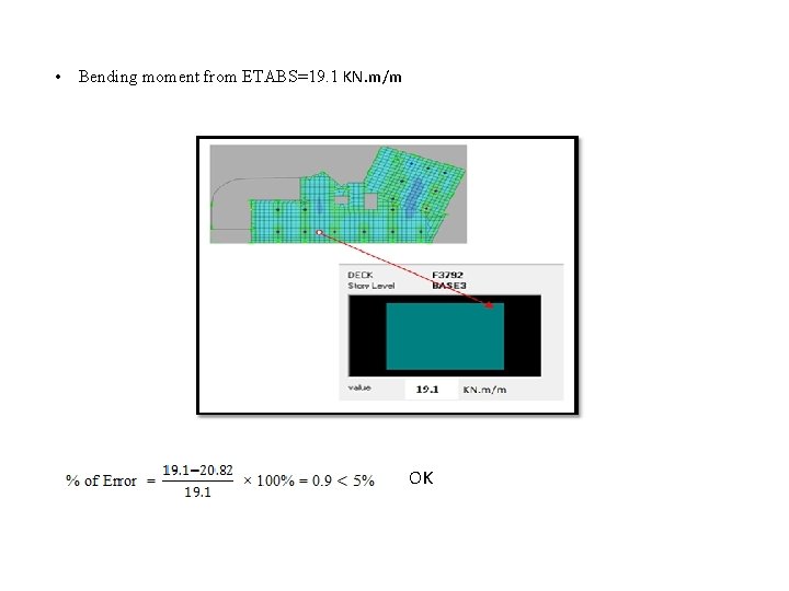  • Bending moment from ETABS=19. 1 KN. m/m OK 