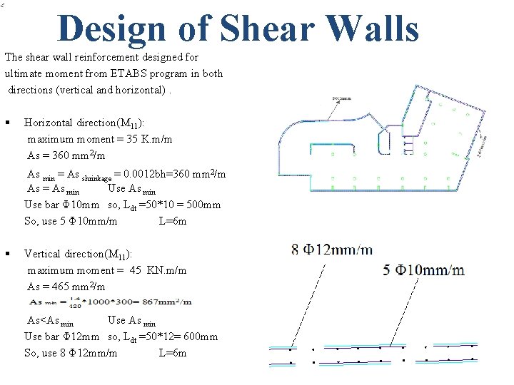 Design of Shear Walls The shear wall reinforcement designed for ultimate moment from ETABS