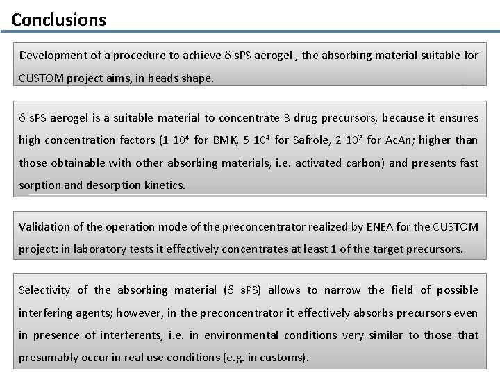 Conclusions Development of a procedure to achieve δ s. PS aerogel , the absorbing