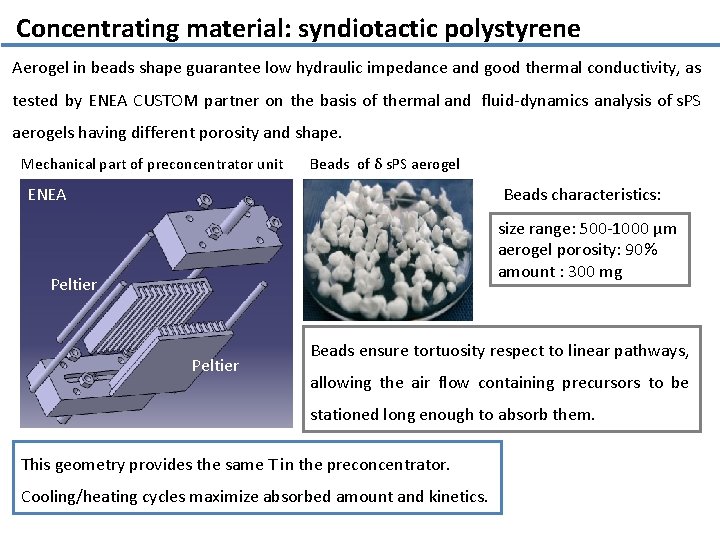 Concentrating material: syndiotactic polystyrene Aerogel in beads shape guarantee low hydraulic impedance and good