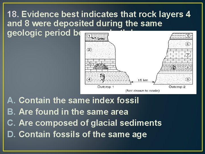 18. Evidence best indicates that rock layers 4 and 8 were deposited during the