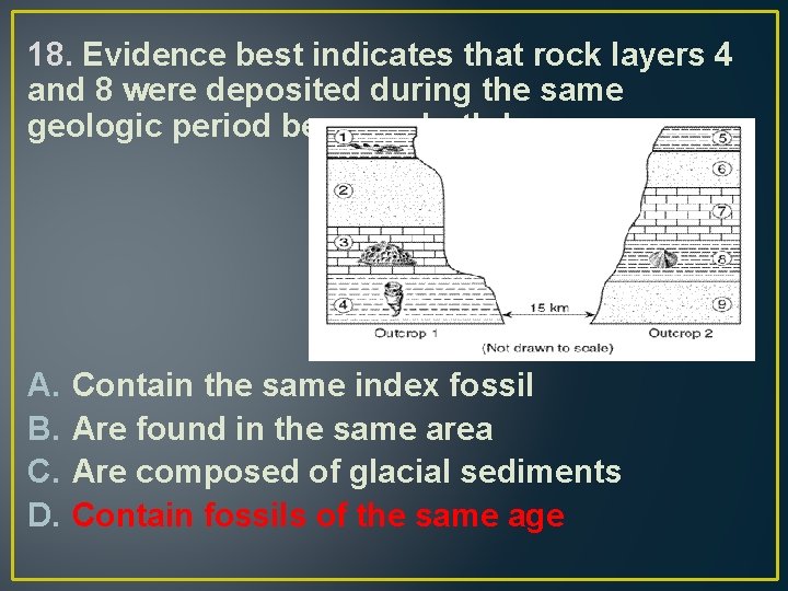 18. Evidence best indicates that rock layers 4 and 8 were deposited during the