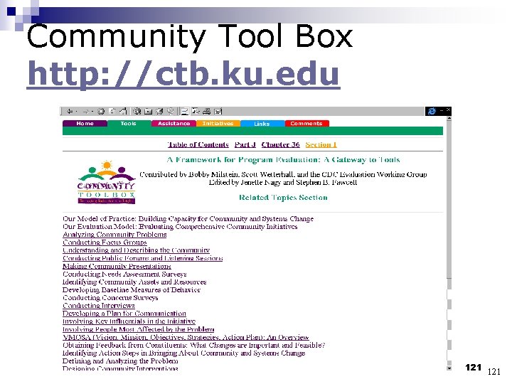 Community Tool Box http: //ctb. ku. edu 121 