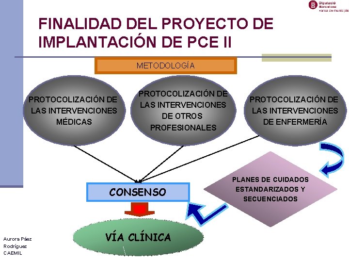 FINALIDAD DEL PROYECTO DE IMPLANTACIÓN DE PCE II METODOLOGÍA PROTOCOLIZACIÓN DE LAS INTERVENCIONES MÉDICAS