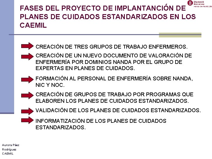 FASES DEL PROYECTO DE IMPLANTANCIÓN DE PLANES DE CUIDADOS ESTANDARIZADOS EN LOS CAEMIL CREACIÓN