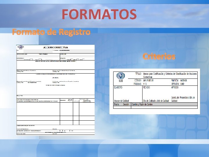 FORMATOS Formato de Registro Criterios FORMATOS Formato de Registro Criterios