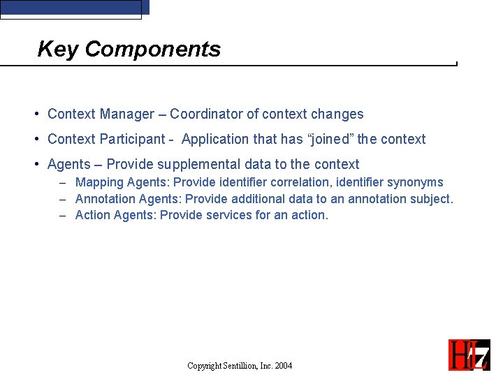 Key Components • Context Manager – Coordinator of context changes • Context Participant -