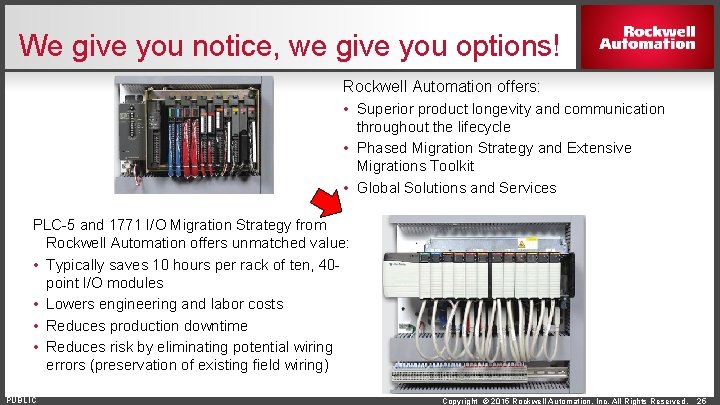 We give you notice, we give you options! Rockwell Automation offers: • Superior product