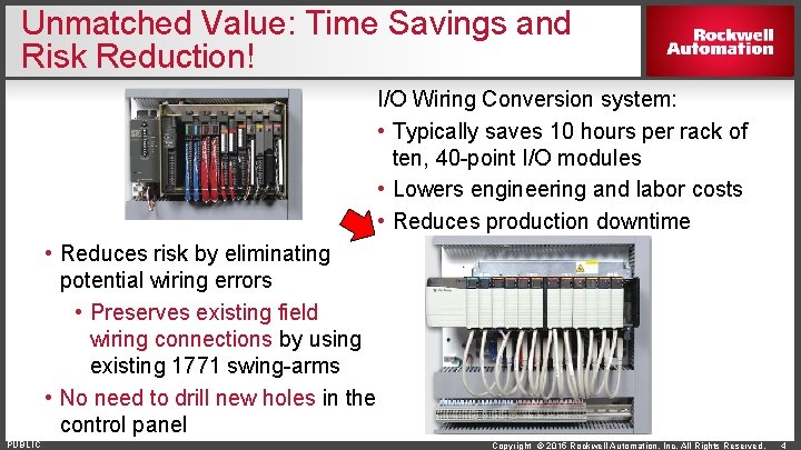 Unmatched Value: Time Savings and Risk Reduction! I/O Wiring Conversion system: • Typically saves