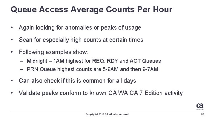 Queue Access Average Counts Per Hour • Again looking for anomalies or peaks of