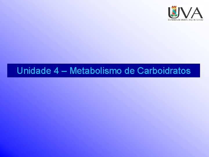 Unidade 4 – Metabolismo de Carboidratos 