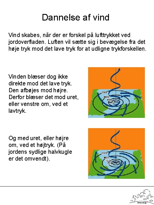 Dannelse af vind Vind skabes, når der er forskel på lufttrykket ved jordoverfladen. Luften