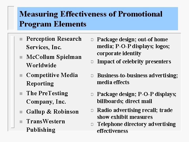 Measuring Effectiveness of Promotional Program Elements n Perception Research Services, Inc. n Mc. Collum