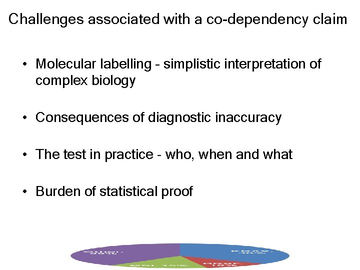 Challenges associated with a co-dependency claim • Molecular labelling – simplistic interpretation of complex