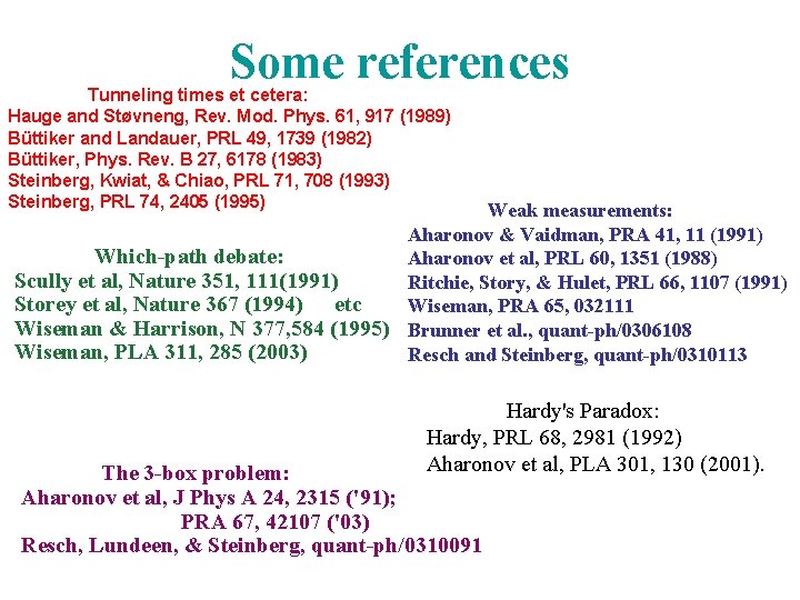 Some references Tunneling times et cetera: Hauge and Støvneng, Rev. Mod. Phys. 61, 917
