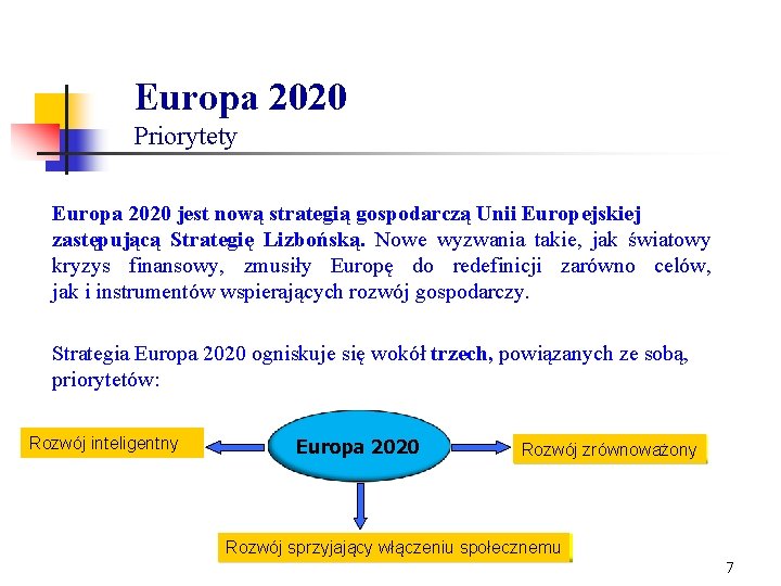Europa 2020 Priorytety Europa 2020 jest nową strategią gospodarczą Unii Europejskiej zastępującą Strategię Lizbońską.