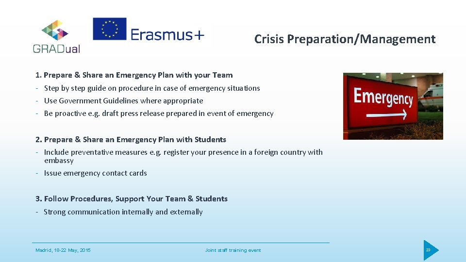 Crisis Preparation/Management 1. Prepare & Share an Emergency Plan with your Team - Step