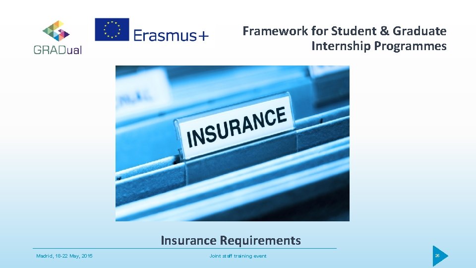 Framework for Student & Graduate Internship Programmes Insurance Requirements Madrid, 18 -22 May, 2015