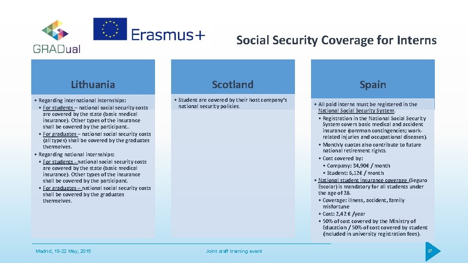Social Security Coverage for Interns Lithuania • Regarding international internships: • For students –