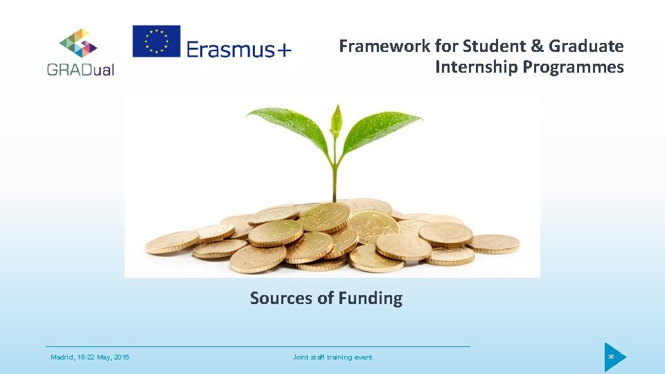 Framework for Student & Graduate Internship Programmes Sources of Funding Madrid, 18 -22 May,