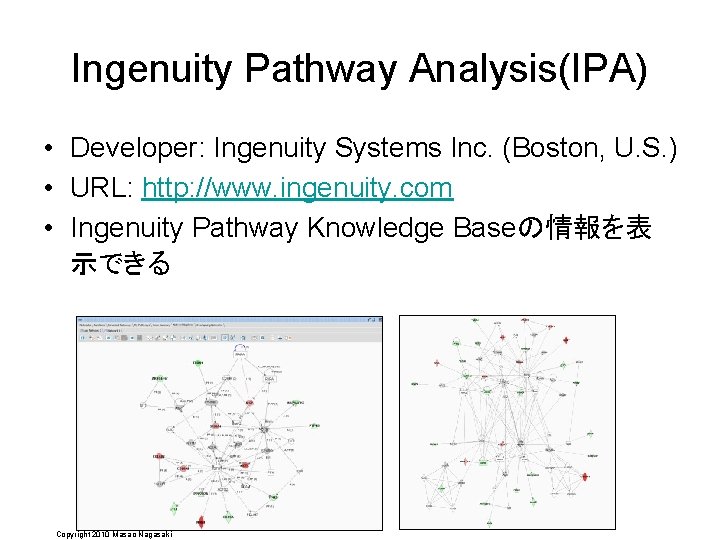 Ingenuity Pathway Analysis(IPA) • Developer: Ingenuity Systems Inc. (Boston, U. S. ) • URL: