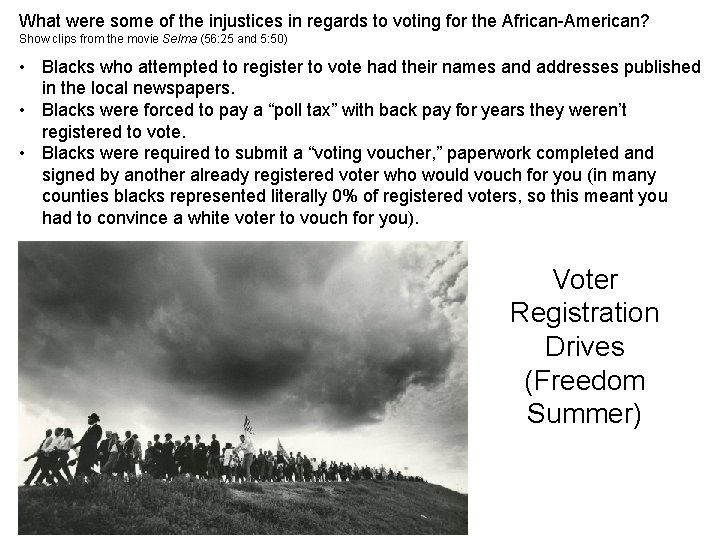 What were some of the injustices in regards to voting for the African-American? Show