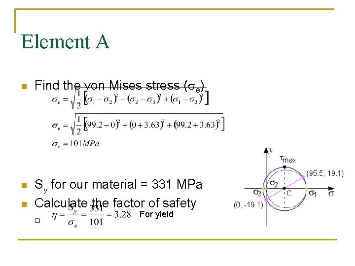 Element A n Find the von Mises stress (se) n Sy for our material