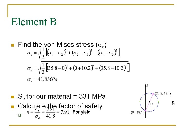 Element B n Find the von Mises stress (se) n Sy for our material