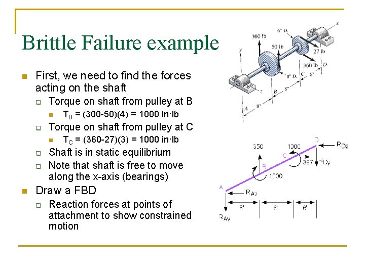 Brittle Failure example n First, we need to find the forces acting on the