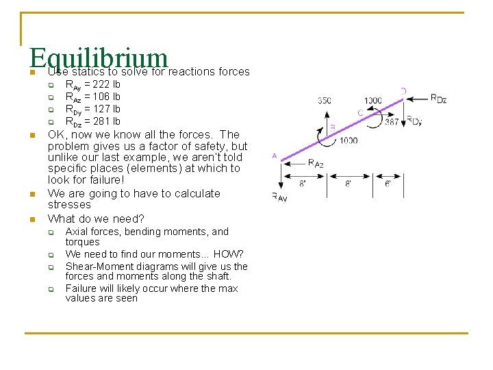 Equilibrium Use statics to solve for reactions forces n q q n n n