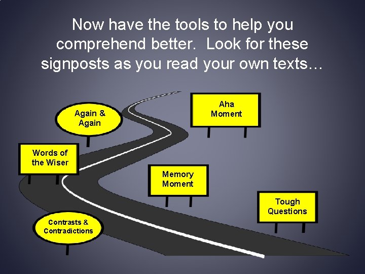 Now have the tools to help you comprehend better. Look for these signposts as