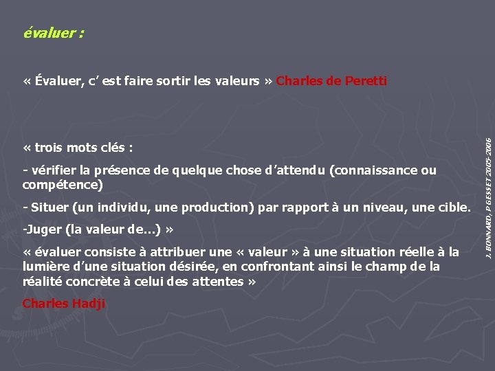 évaluer : « trois mots clés : - vérifier la présence de quelque chose