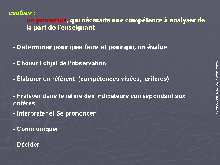 évaluer : un processus, qui nécessite une compétence à analyser de la part de