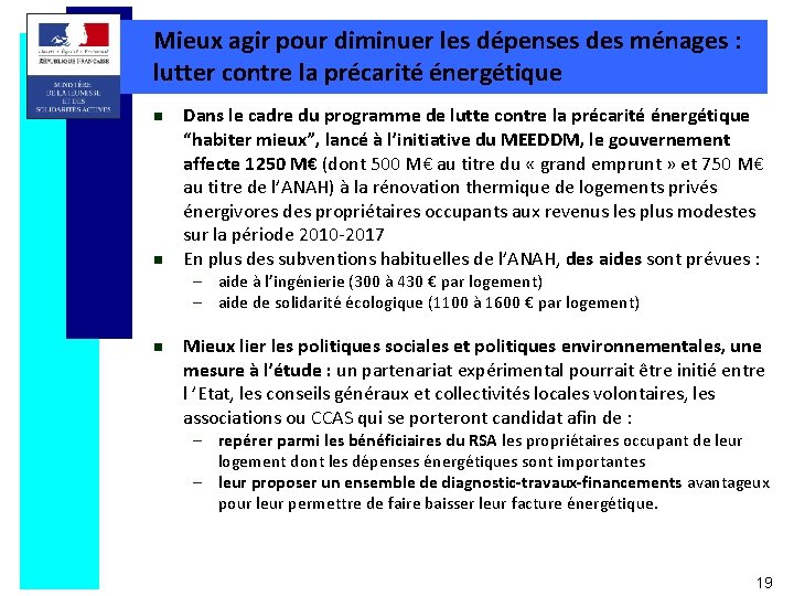 Mieux agir pour diminuer les dépenses des ménages : lutter contre la précarité énergétique