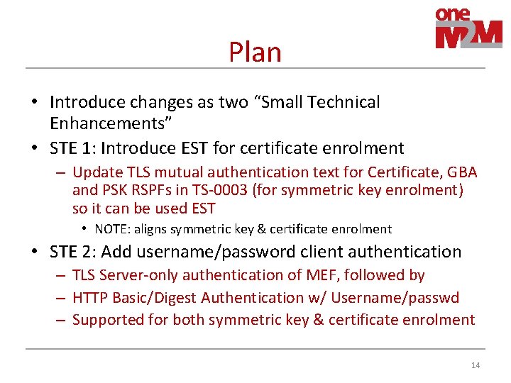 Plan • Introduce changes as two “Small Technical Enhancements” • STE 1: Introduce EST